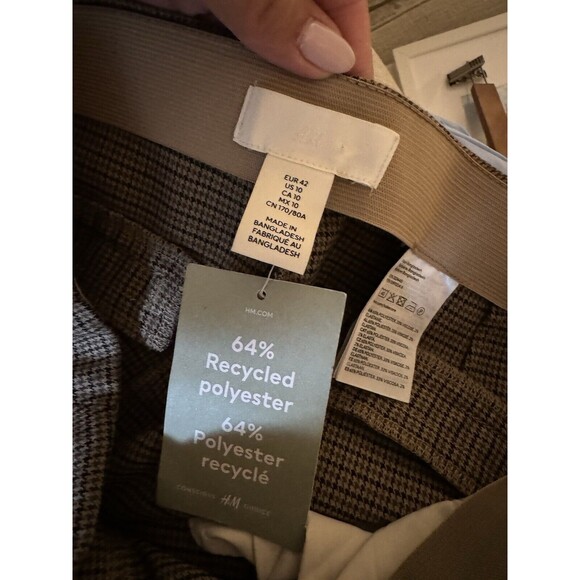 H&M Plaid Beige Stretch Pants Size 10 NWT‎ - Picture 7 of 8